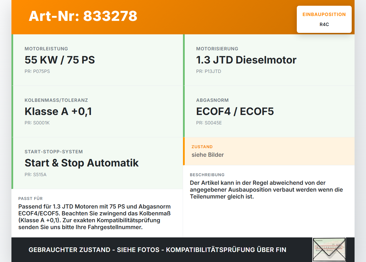 Fiat Punto 199 09-11 JTD 1,3 55KW Kolben mit Pleuel Pos C Fiat Punto 199 09-11 26.08.2011 55212380 gebraucht Vorschau 3