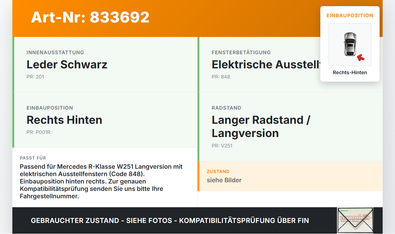 Mercedes R320 W251 4M 06-10 Lang Fensterhebermotor Rechts Hinten Mercedes R320 W251 4M 06-10 22.12.2006 A2518201842... Vorschau 3