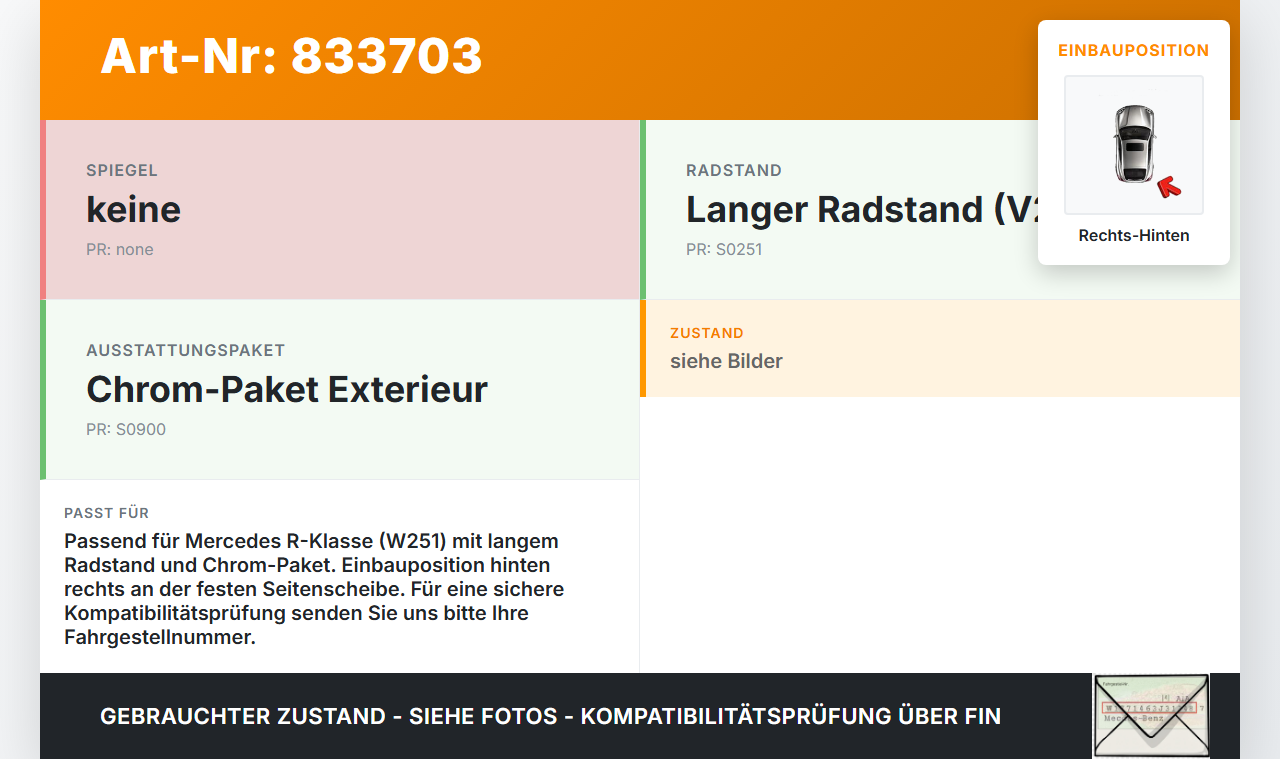 Mercedes R320 W251 4M 06-10 Lang Leiste für Tür feste Seitenscheibe Rechts Hinten Mercedes R320 W251 4M 06-10... Vorschau 3