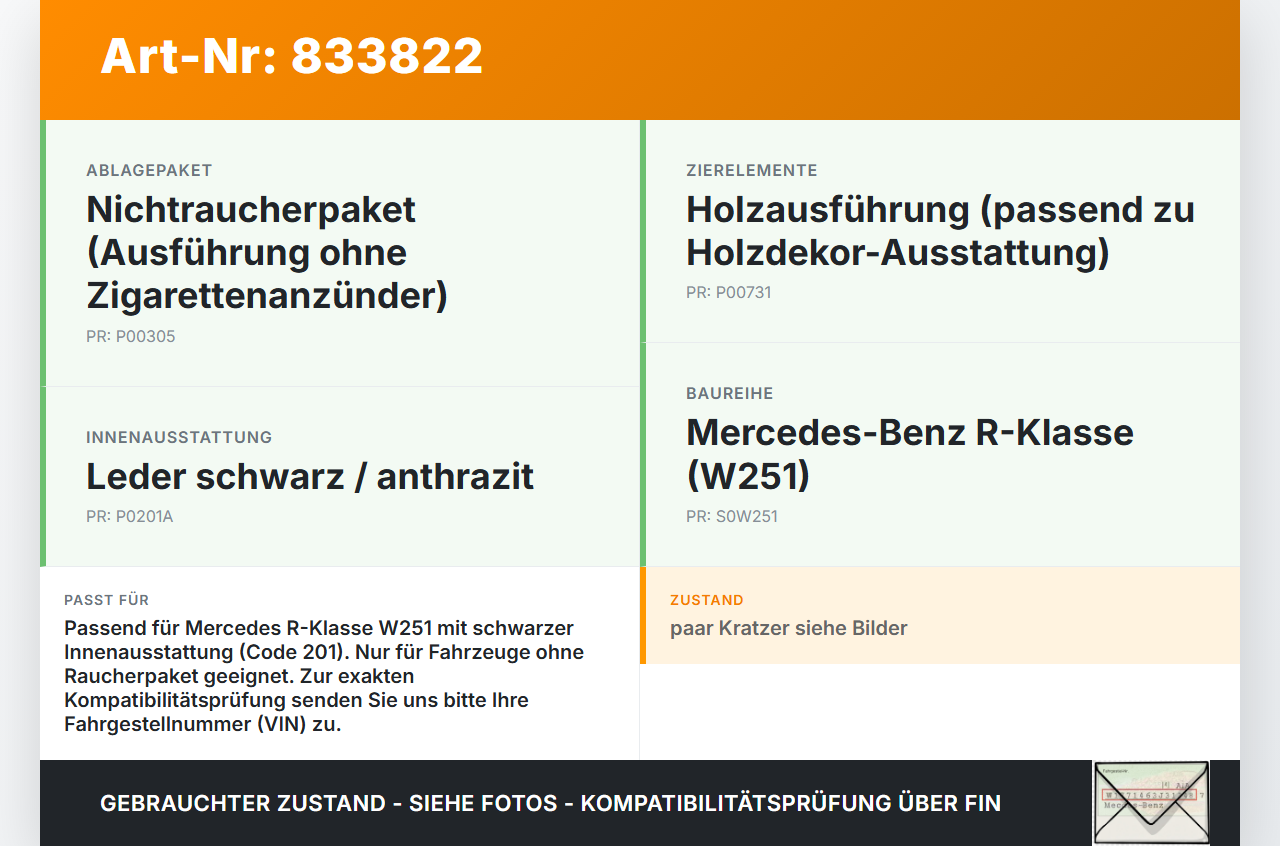 Mercedes R320 W251 4M 06-10 Becherhalter Aschenbecher Ascher ohne Zigarettenanzünder Mercedes R320 W251 4M 06-10... Vorschau 3
