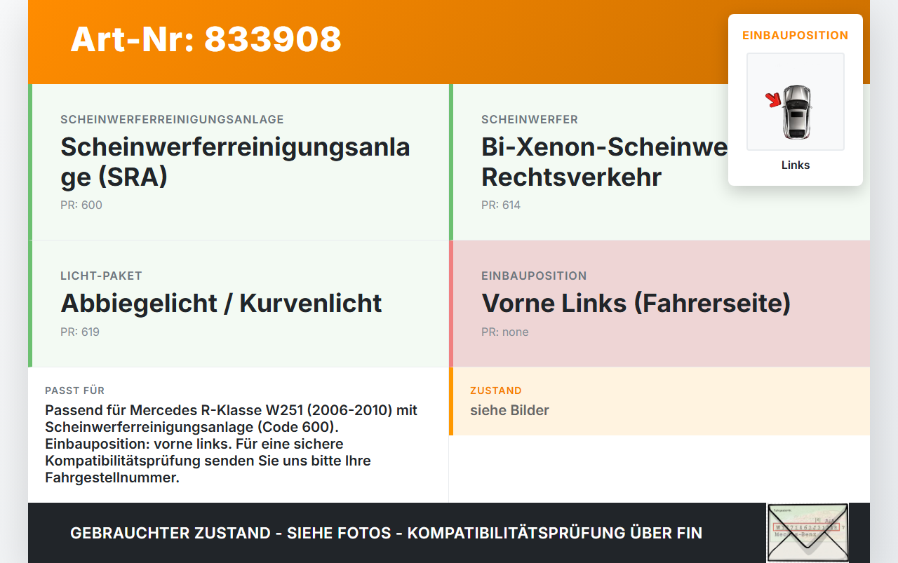 Mercedes R320 W251 4M 06-10 Waschdüse Waschwasserdüse Scheinwerfer Links Mercedes R320 W251 4M 06-10 22.12.2006... Vorschau 3