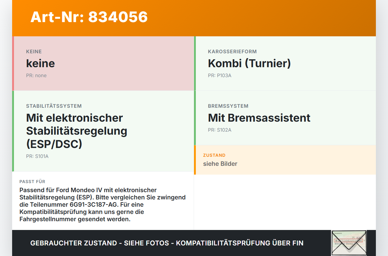 Ford Mondeo IV BA7 07-10 Kombi ESP Sensor Steuergerät Ford Mondeo IV BA7 07-10 21.11.2007 6G91-3C187-AG 072970705... Vorschau 3