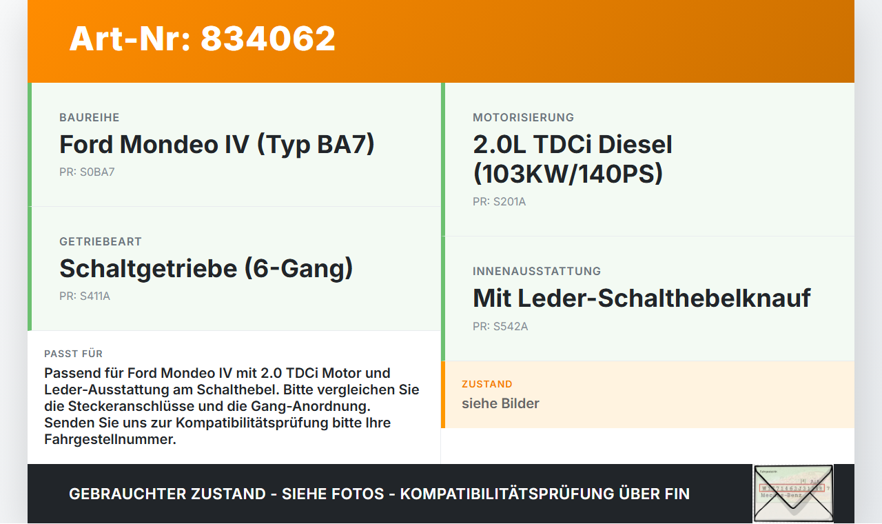 Ford Mondeo IV BA7 07-10 TDCi 2,0 103KW Schaltkulisse Schalthebel Ford Mondeo IV BA7 07-10 21.11.2007... Vorschau 3