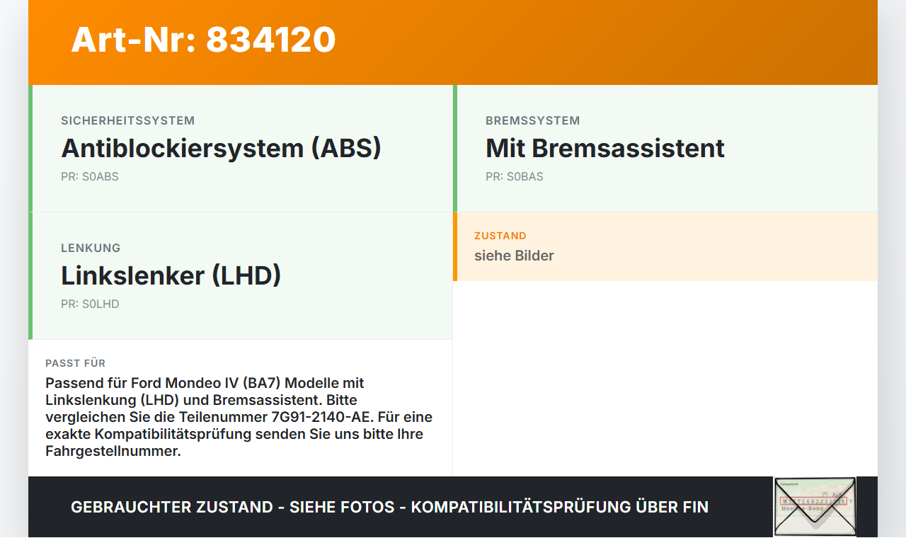 Ford Mondeo IV BA7 07-10 Hauptbremszylinder Bremszylinder Ford Mondeo IV BA7 07-10 21.11.2007 7G91-2140-AE gebraucht Vorschau 3