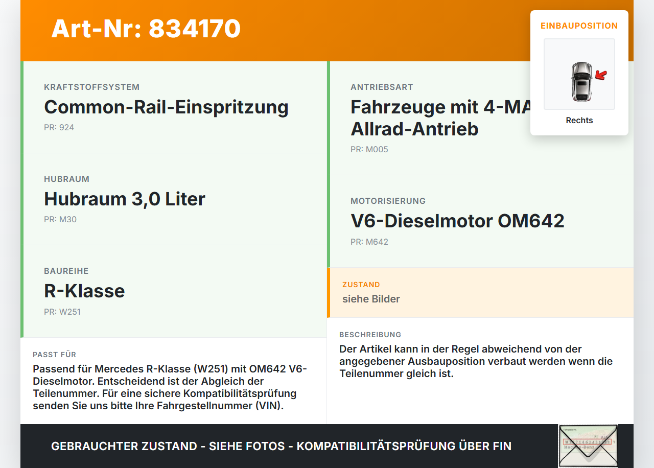 Mercedes R320 W251 4M 06-10 Sensor Drucksensor Kraftstoffdruck Raildrucksensor Rechts Mercedes R320 W251 4M 06-10... Vorschau 3
