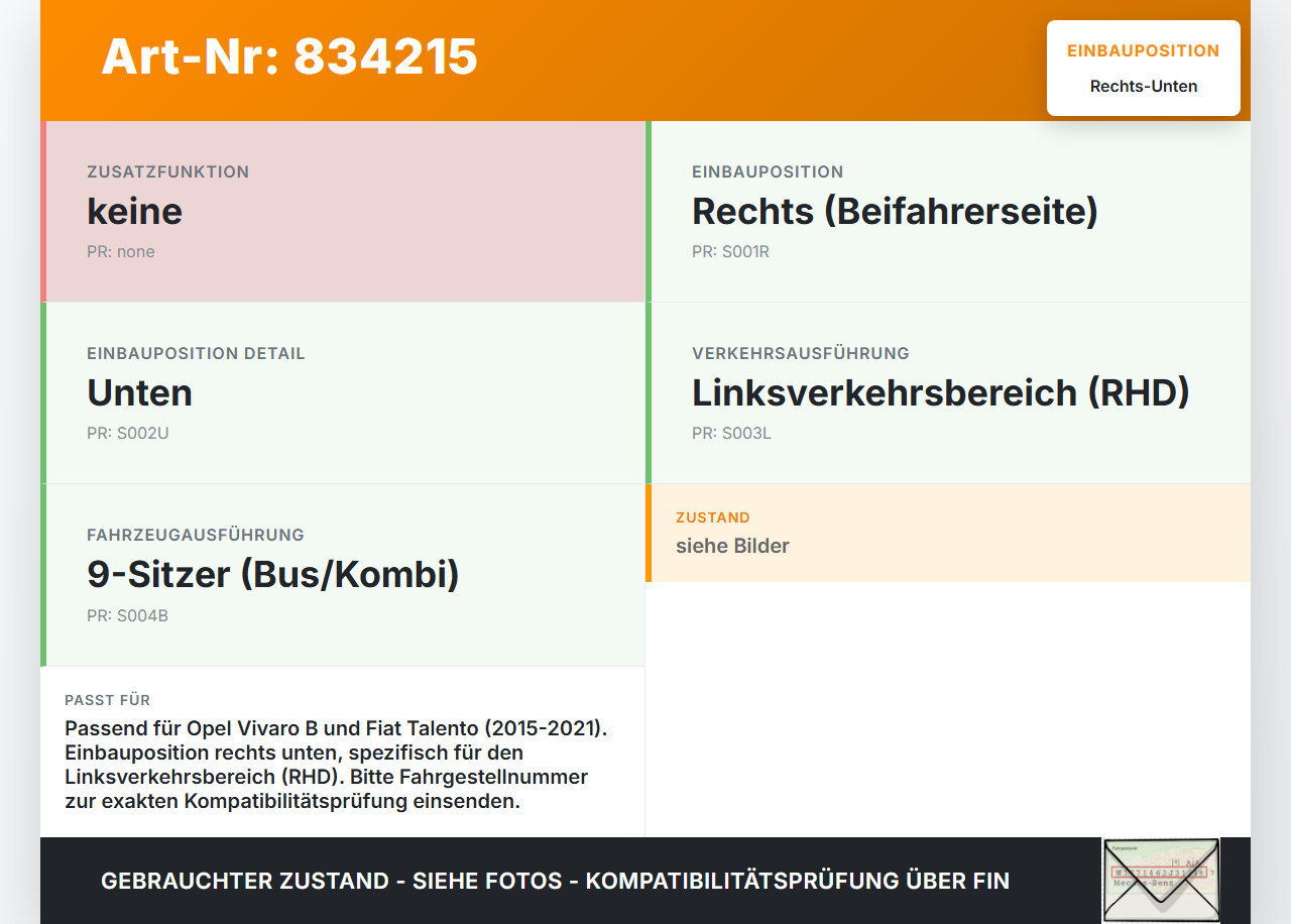 Opel Vivaro B Talento 15-21 Kombi Rückleuchte Rücklicht Heckleuchte Rechts orig Unten Opel Vivaro B Talento 15-21... Vorschau 3