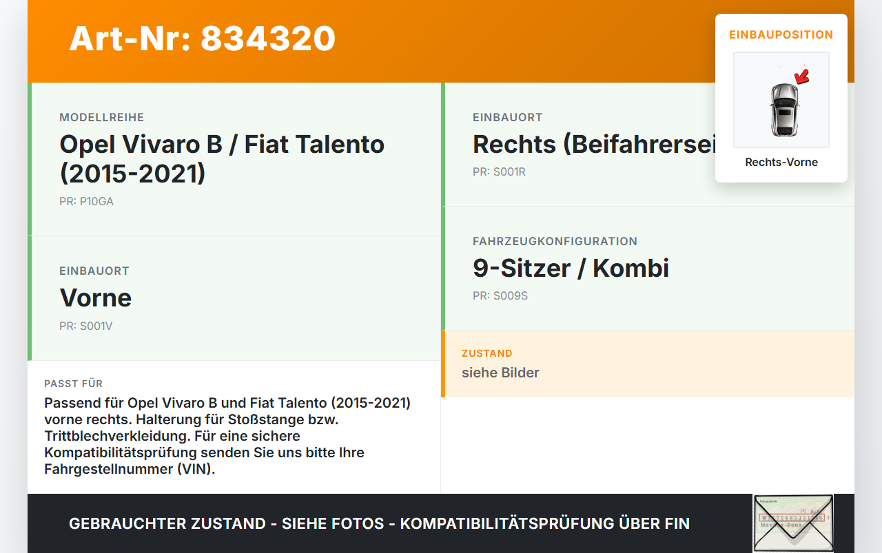 Opel Vivaro B Talento 15-21 Kombi Halter Träger Aufnahme Führung für Stoßstange Rechts Vorne Opel Vivaro B Talento... Vorschau 3
