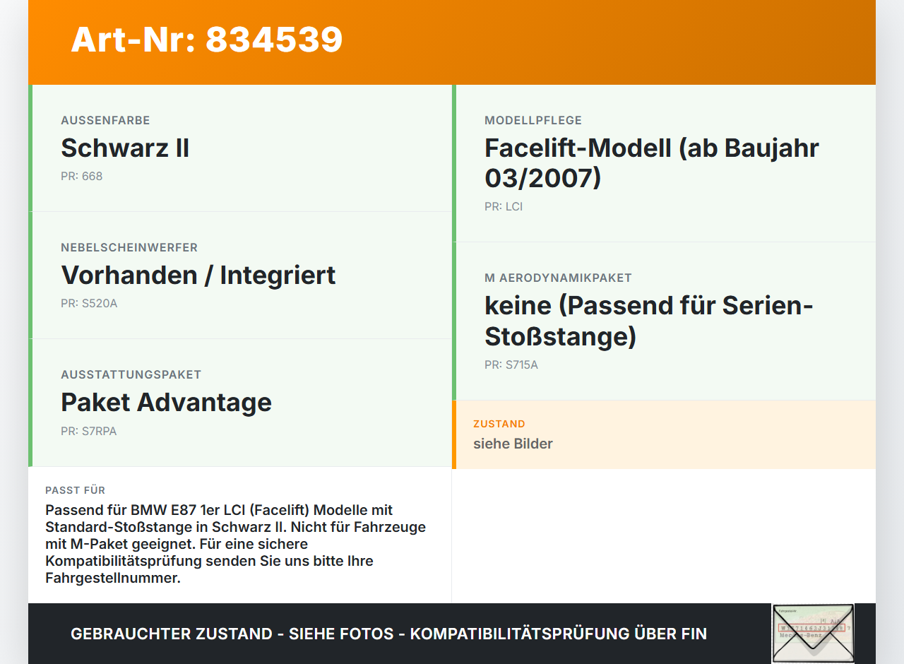 BMW E87 1er 116i LCI 07-13 Lufteinlassgitter Stoßstange Stoßfänger 668 BMW E87 1er 116i LCI 07-13 21.07.2008... Vorschau 3