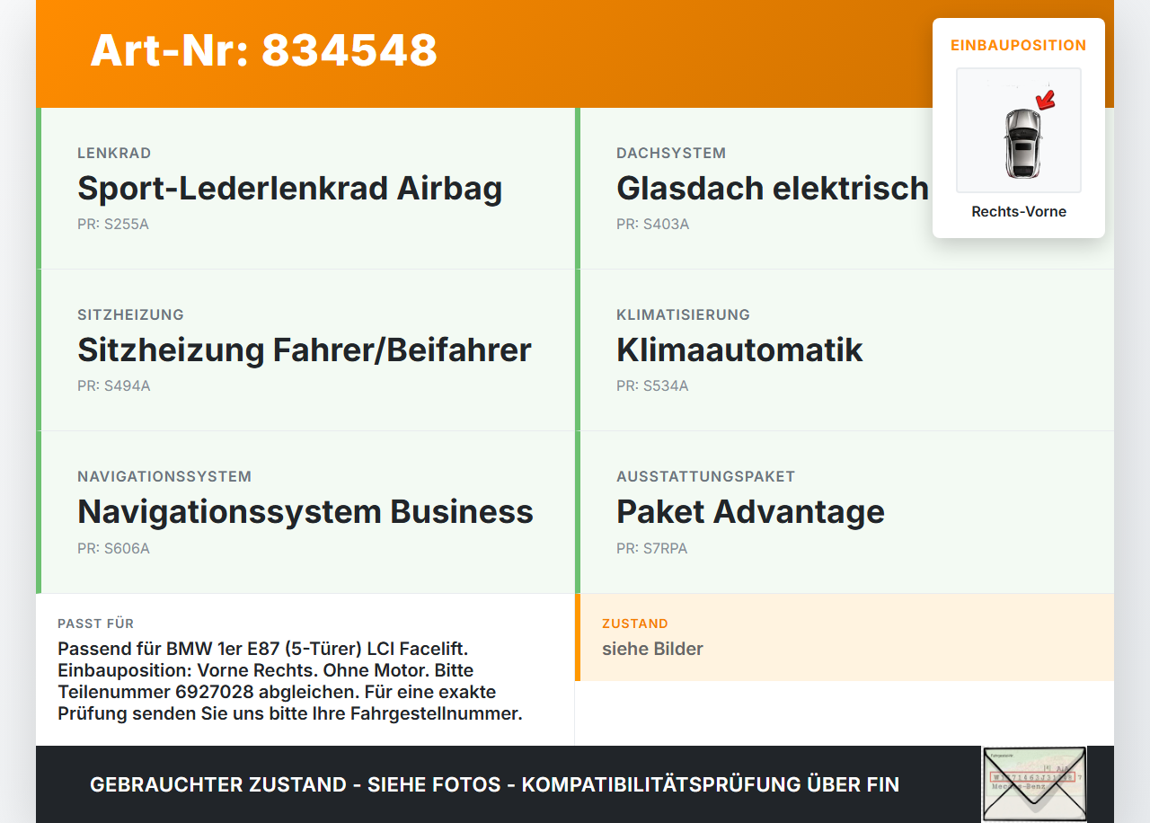 BMW E87 1er 116i LCI 07-13 5T Fensterheber o. FH-Motor Rechts Vorne BMW E87 1er 116i LCI 07-13 21.07.2008... Vorschau 3