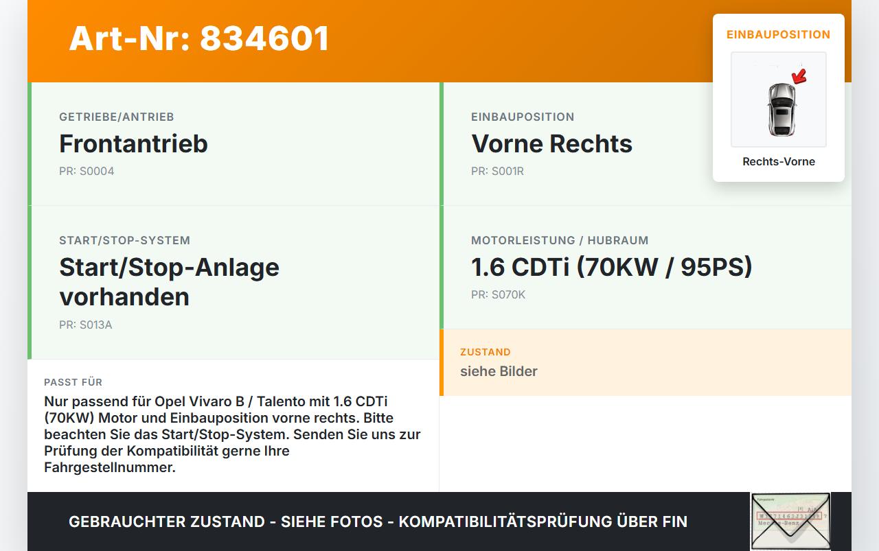 Opel Vivaro B Talento 15-21 CDTi 1,6 70KW Antriebswelle Gelenkwelle Rechts Vorne Opel Vivaro B Talento 15-21... Vorschau 3