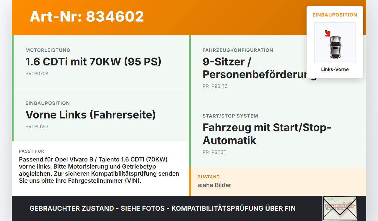 Opel Vivaro B Talento 15-21 CDTi 1,6 70KW Antriebswelle Gelenkwelle Links Vorne Opel Vivaro B Talento 15-21... Vorschau 3