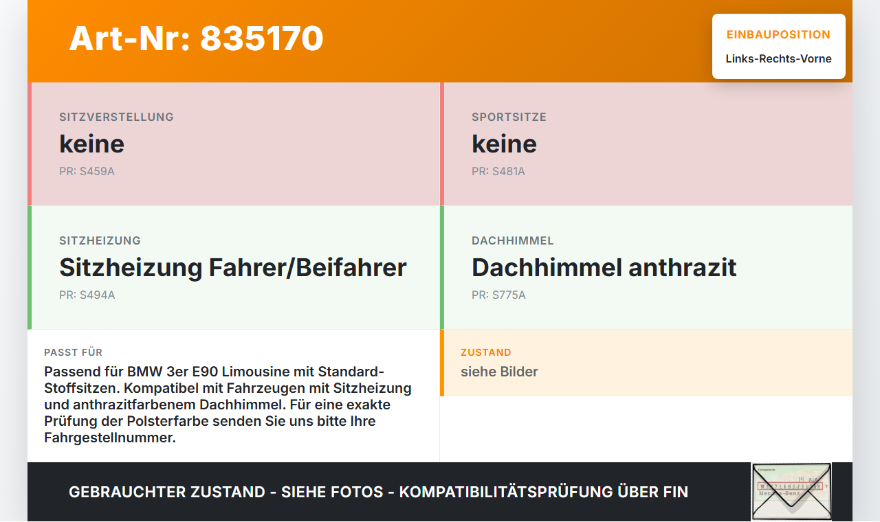 BMW E90 3er 318i 06-09 Lim Kopfstütze für Beifahrer Sitz Rechts oder Links Vorne BMW E90 3er 318i 06-09 24.10.2008... Vorschau 3