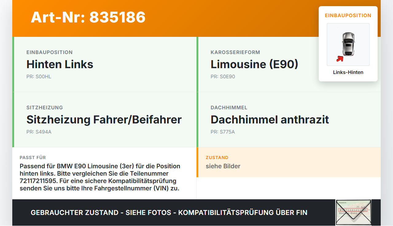 BMW E90 3er 318i 06-09 Lim Gurtschloss Gurtstraffer Links Hinten BMW E90 3er 318i 06-09 24.10.2008 7211595... Vorschau 3