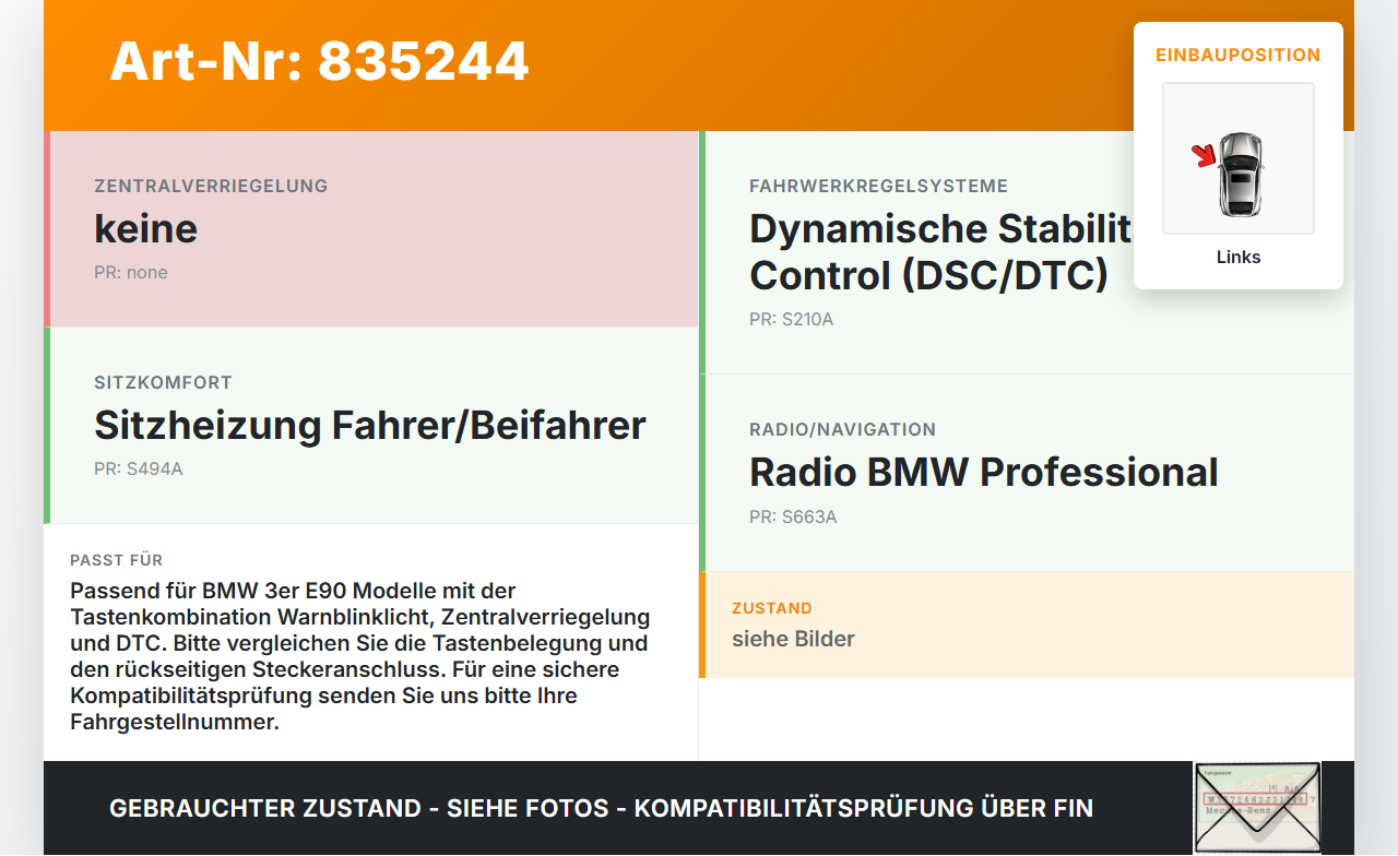 BMW E90 3er 318i 06-09 Warnblinkschalter Schalter ZV Zentralverriegelung DTC Traction BMW E90 3er 318i 06-09... Vorschau 3