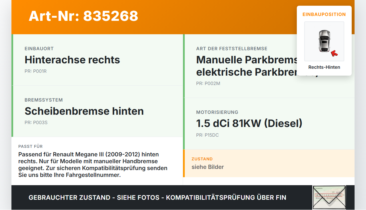 Renault Megane III 09-12 DCi 1,5 81KW Bremssattel Bremszange Hinten Rechts Renault Megane III 09-12 26.02.2010... Vorschau 3