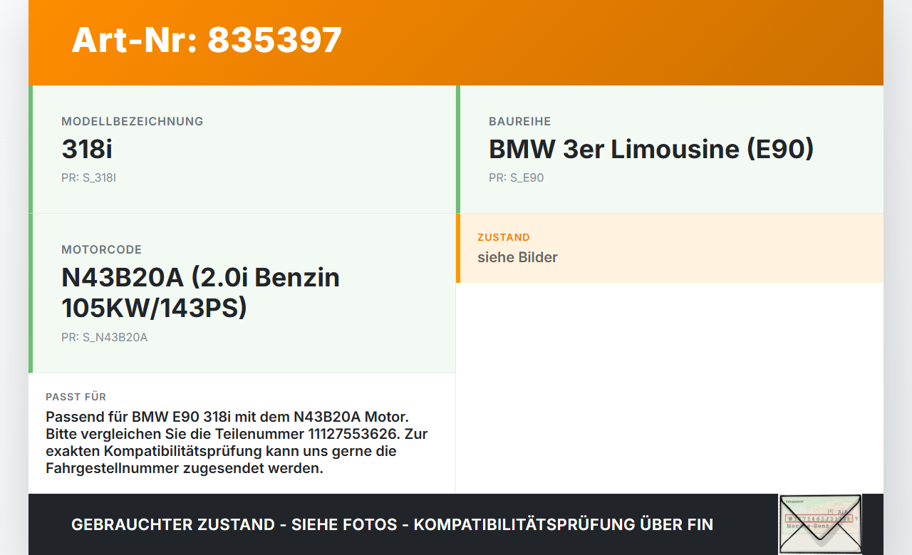 BMW E90 3er 318i 06-09 2,0i 105KW N43B20A Ventildeckel BMW E90 3er 318i 06-09 24.10.2008 1112-7553626 gebraucht Vorschau 3