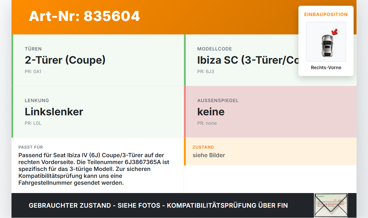 Seat Ibiza IV 6J 08-12 Coupe Dichtung für Rahmen Tür Rechts Vorne Seat Ibiza IV 6J 08-12 06.11.2008 6J3867365A gebraucht Vorschau 3