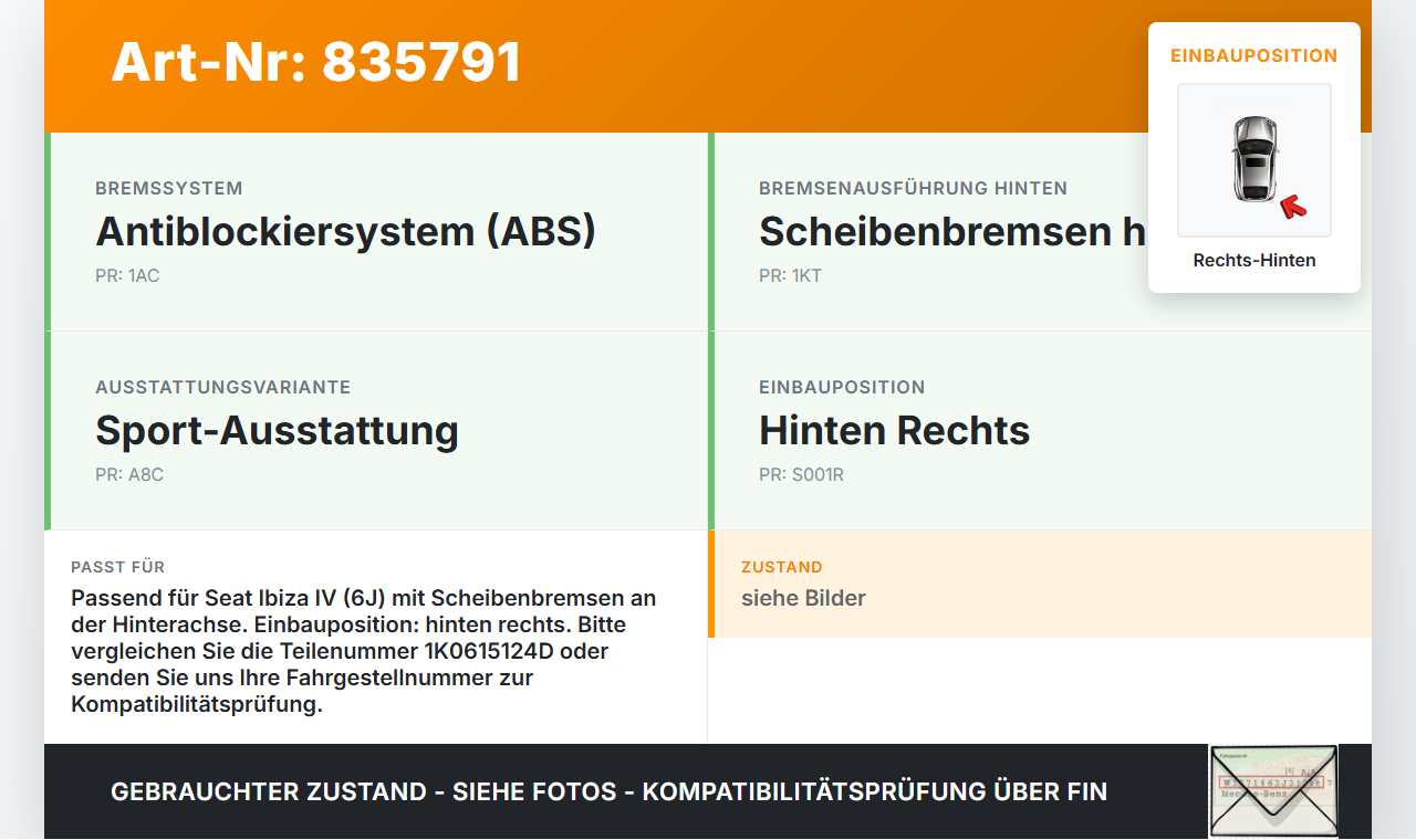 Seat Ibiza IV 6J 08-12 1,6 77KW Bremssattel Bremszange Hinten Rechts Seat Ibiza IV 6J 08-12 06.11.2008 1K0615124D... Vorschau 3