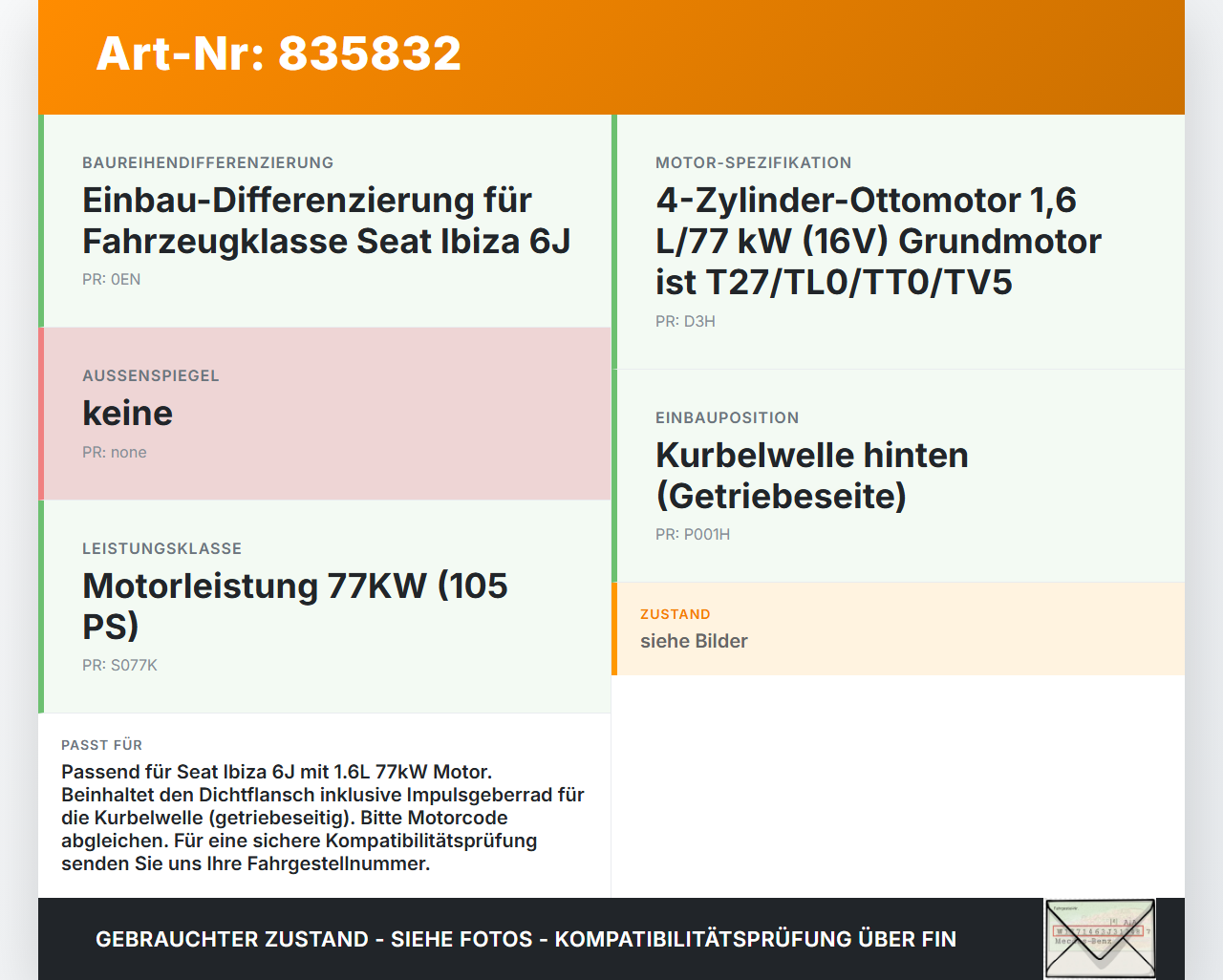 Seat Ibiza IV 6J 08-12 1,6 77KW Kurbelwellensensor Impulsgeber Seat Ibiza IV 6J 08-12 06.11.2008 036103171B gebraucht Vorschau 3