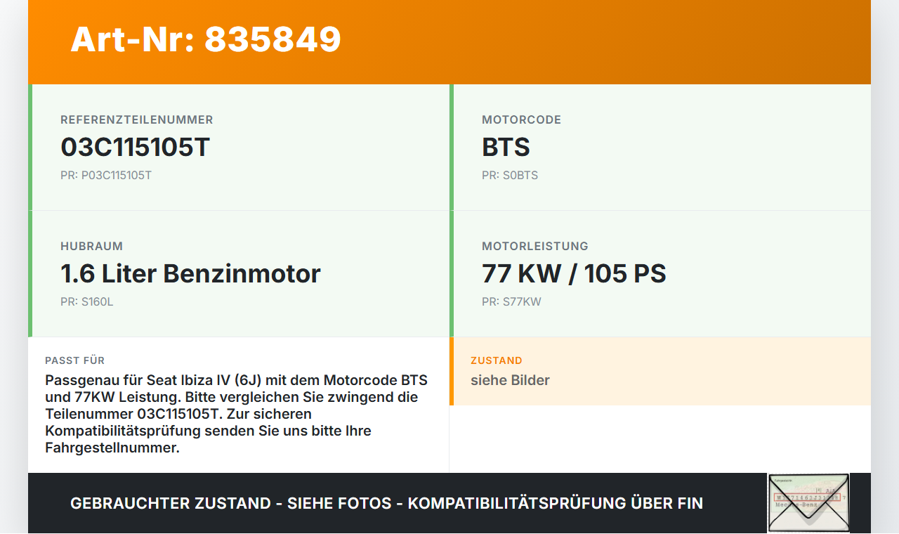 Seat Ibiza IV 6J 08-12 1,6 77KW BTS Ölpumpe Seat Ibiza IV 6J 08-12 06.11.2008 03C115105T gebraucht Vorschau 3