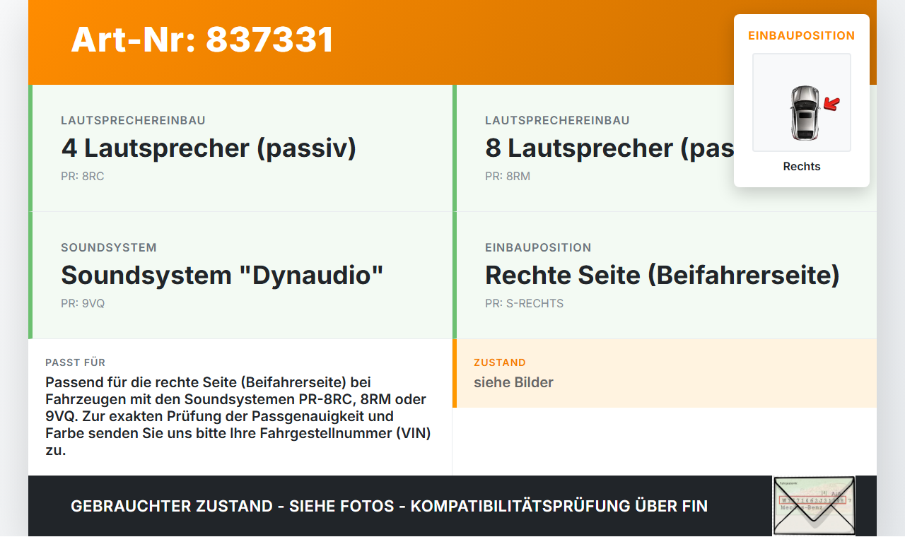 VW Passat CC 12-16 Lautsprecherblende Lautsprecher Hochtöner Rechts Blende VW Passat CC 12-16 29.04.2013 3C8868148C... Vorschau 3