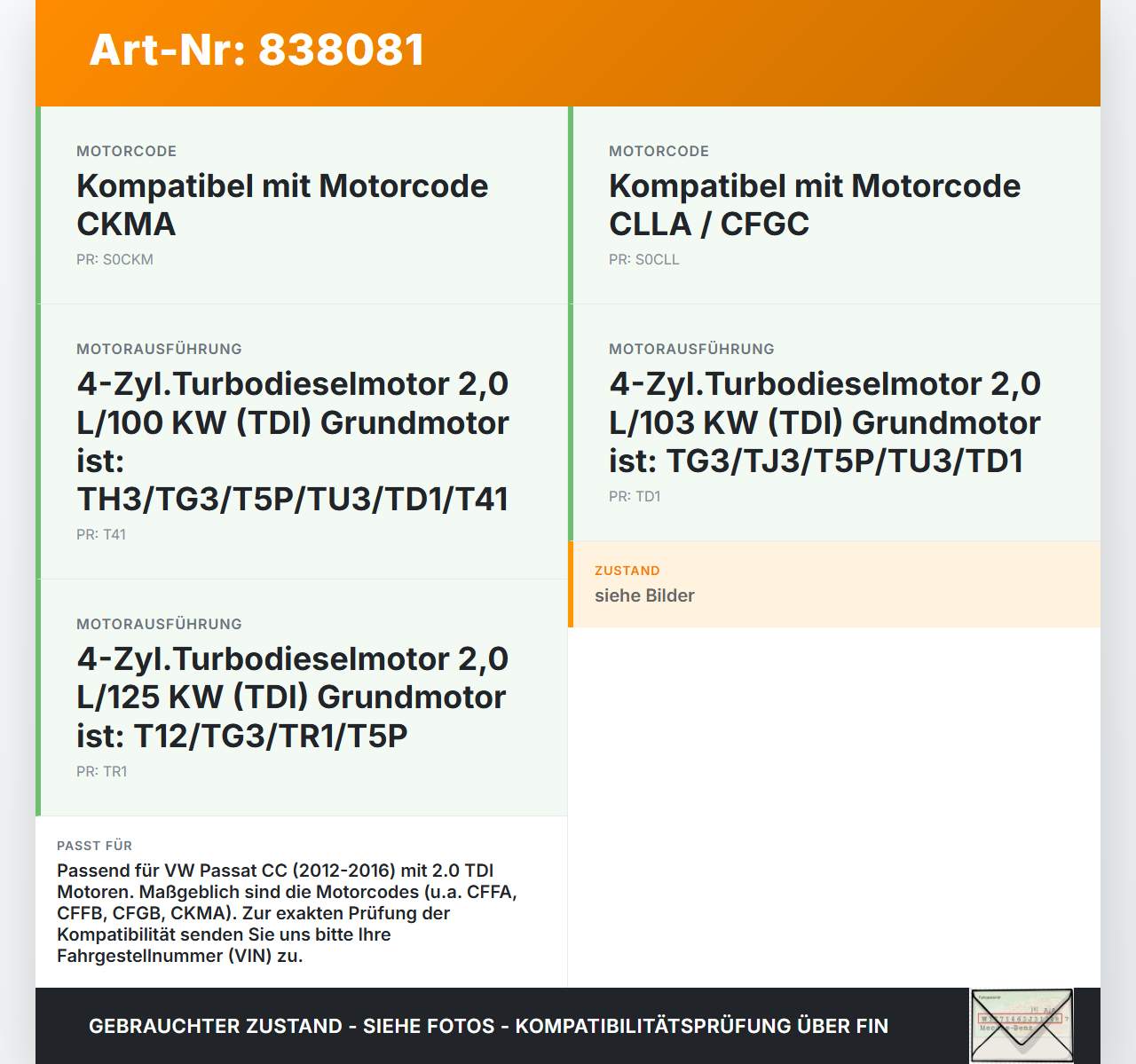 VW Passat CC 12-16 TDI 2,0 103KW Kurbelwellensensor Impulsgeber VW Passat CC 12-16 29.04.2013 03C906433E gebraucht Vorschau 3