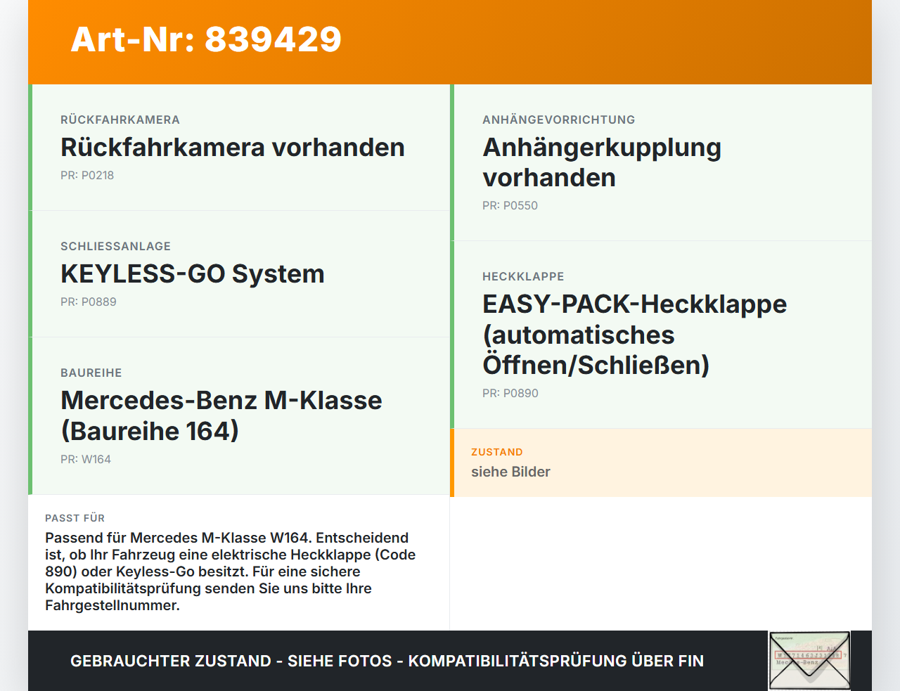 Mercedes W164 ML420 05-09 Schloss f. Heckklappe Heckklappenschloss Verriegelung Mercedes W164 ML420 05-09... Vorschau 3