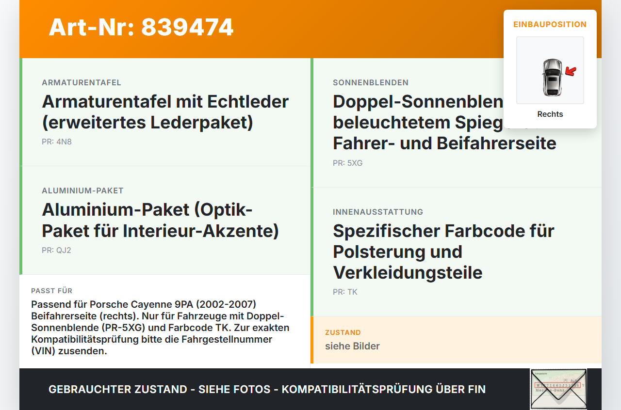 Porsche Cayenne 9PA 955 02-07 Doppel Sonnenblende Rechts für Beifahrer Porsche Cayenne 9PA 955 02-07 07.06.2005... Vorschau 3