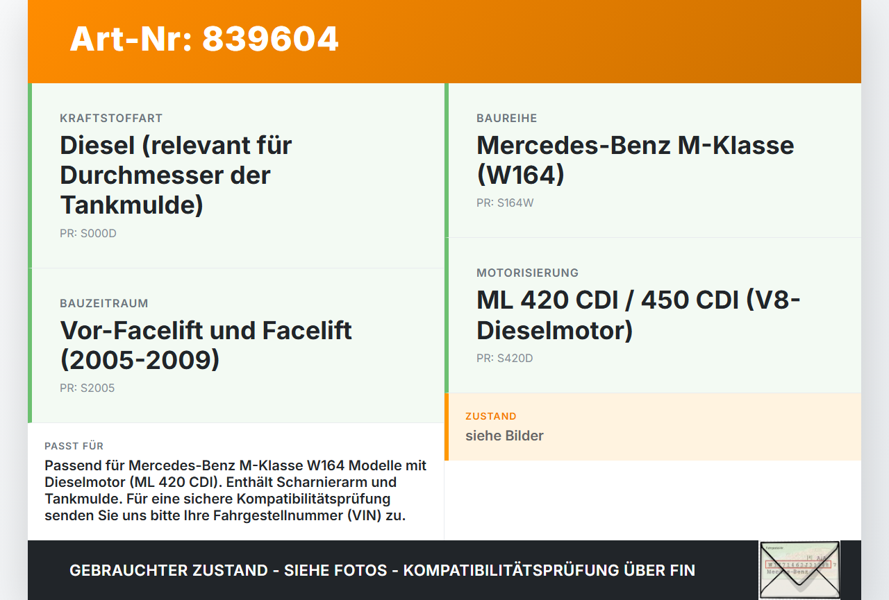 Mercedes W164 ML420 05-09 CDI 4,0 225KW Arm Scharnier Tankdeckel Mercedes W164 ML420 05-09 18.01.2008 A1646300767... Vorschau 3