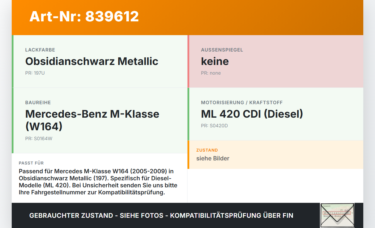 Mercedes W164 ML420 05-09 Tankdeckel Tankklappe 197 Mercedes W164 ML420 05-09 18.01.2008 A1647570006 gebraucht Vorschau 3