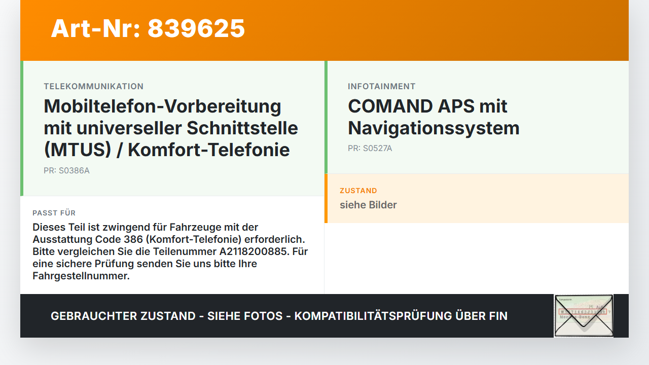 Mercedes W164 ML420 05-09 Antenne Bluetooth Amplifier Mercedes W164 ML420 05-09 18.01.2008 A2118200885 gebraucht Vorschau 3