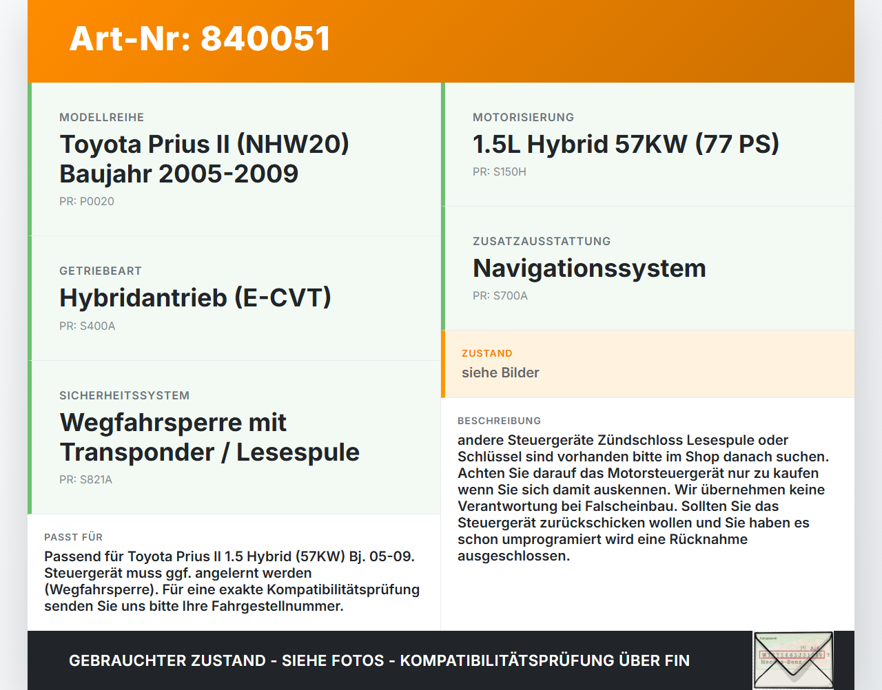 Toyota Prius II 05-09 Hybrid 1,5 57KW Steuergerät ECU für Motor Motorsteuergerät Toyota Prius II 05-09 20.03.2008... Vorschau 3