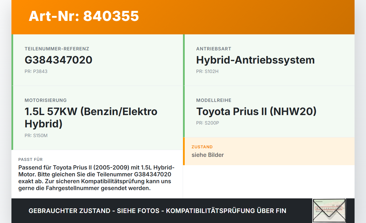 Toyota Prius II 05-09 Hybrid 1,5 57KW Power Relais Toyota Prius II 05-09 20.03.2008 G384347020 gebraucht Vorschau 3