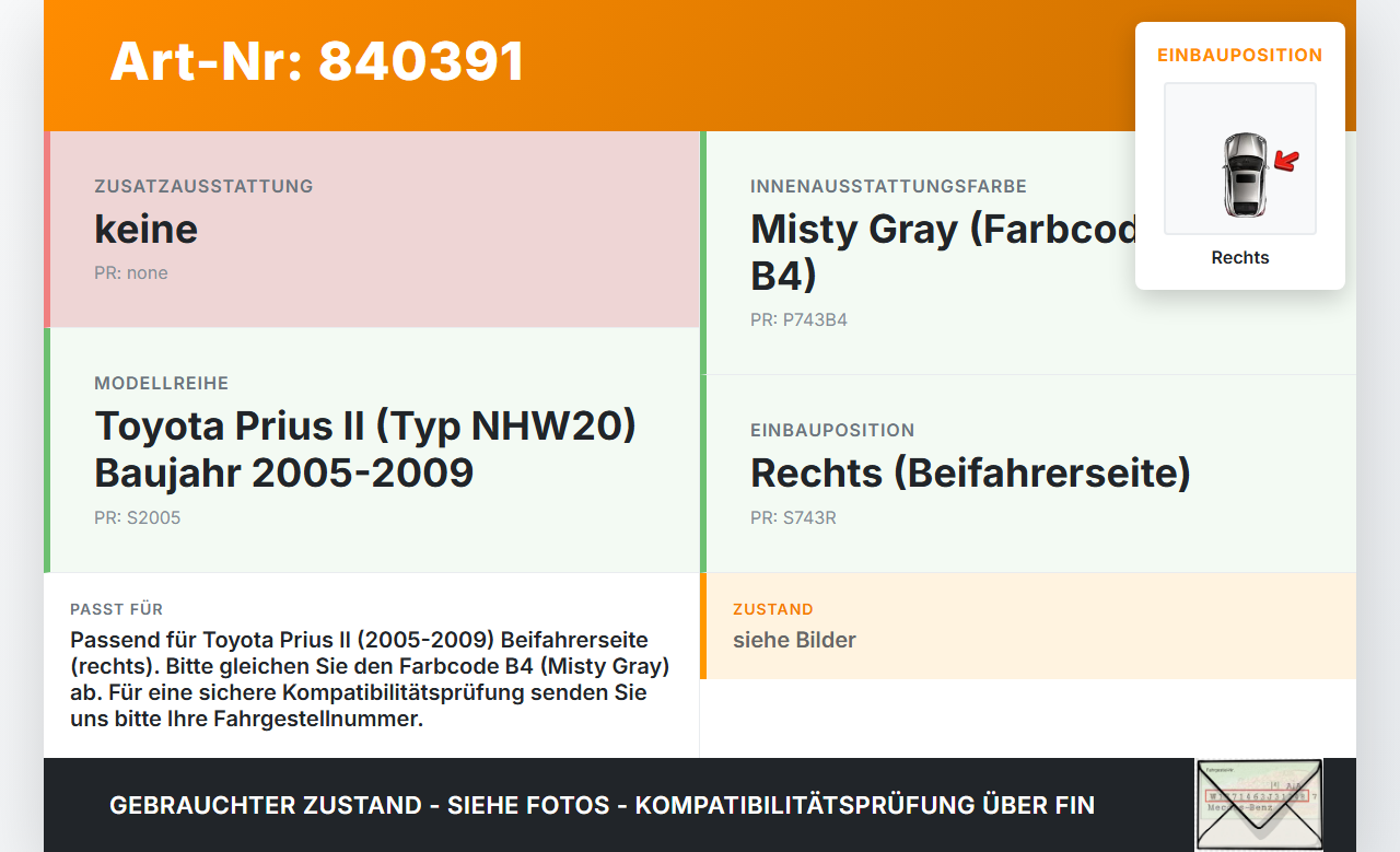 Toyota Prius II 05-09 Sonnenblende Rechts für Beifahrer Toyota Prius II 05-09 20.03.2008 7431047133B4 gebraucht Vorschau 3