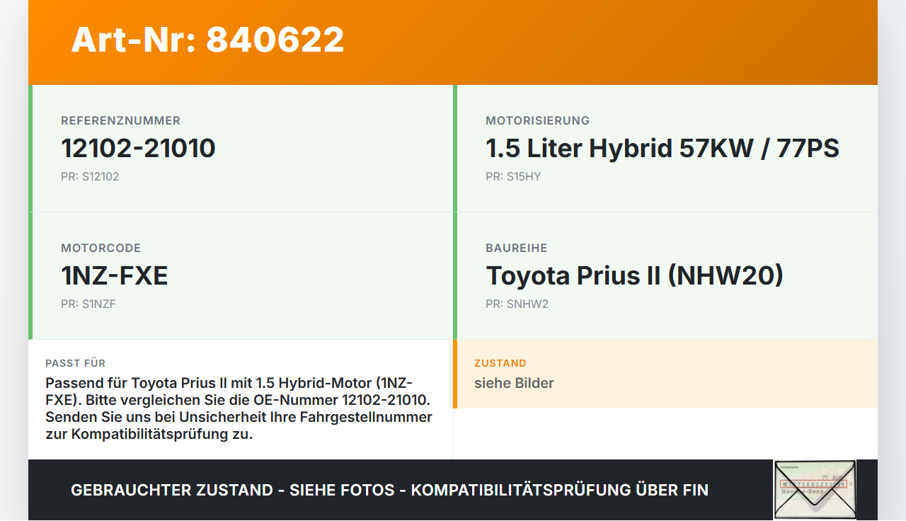 Toyota Prius II 05-09 Hybrid 1,5 57KW 1NZFXE Ölwanne Motorwanne Toyota Prius II 05-09 20.03.2008  12102-0M010... Vorschau 3
