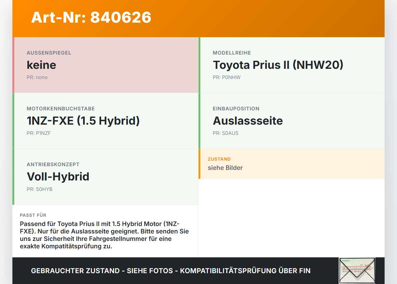 Toyota Prius II 05-09 Hybrid 1,5 57KW 1NZFXE Nockenwelle Auslass Toyota Prius II 05-09 20.03.2008 13502-21021 gebraucht Vorschau 3