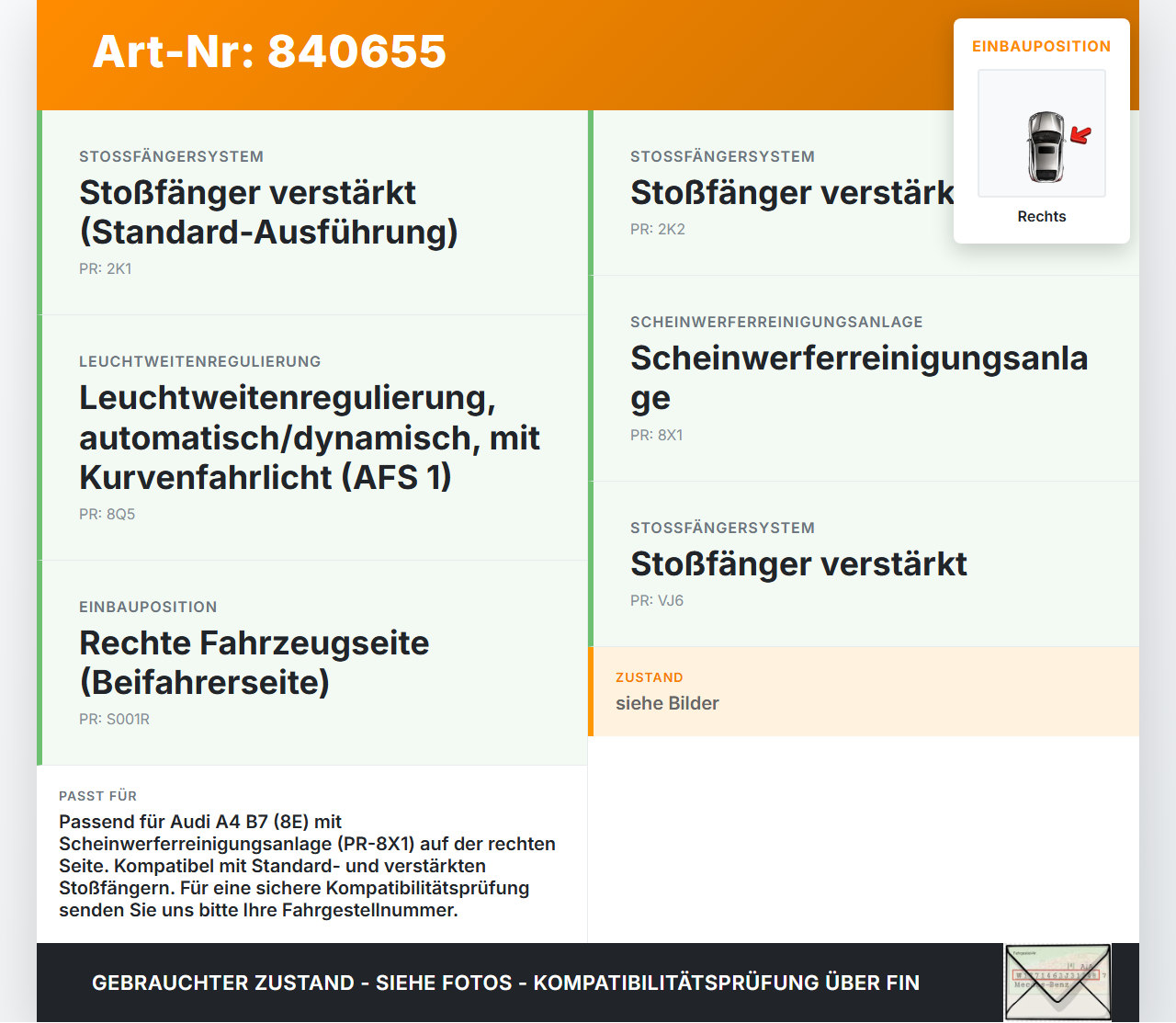 Audi A4 B7 8E 04-08 Waschdüse für Scheinwerfer Rechts Audi A4 B7 8E 04-08 26.04.2006 8E0955102G gebraucht Vorschau 3