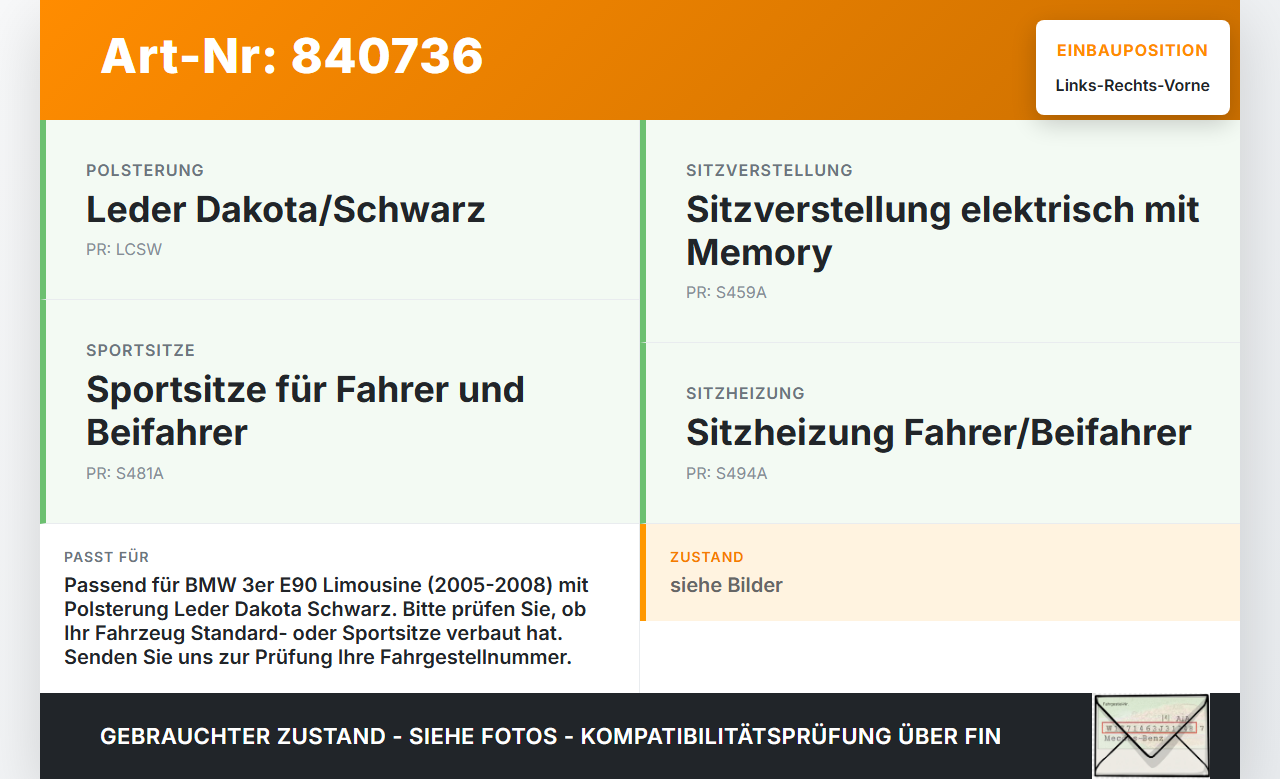 BMW 3er E90 05-08 Lim Leder Kopfstütze für Beifahrer Sitz Rechts oder Links Vorne Anthrazit BMW 3er E90 05-08... Vorschau 3