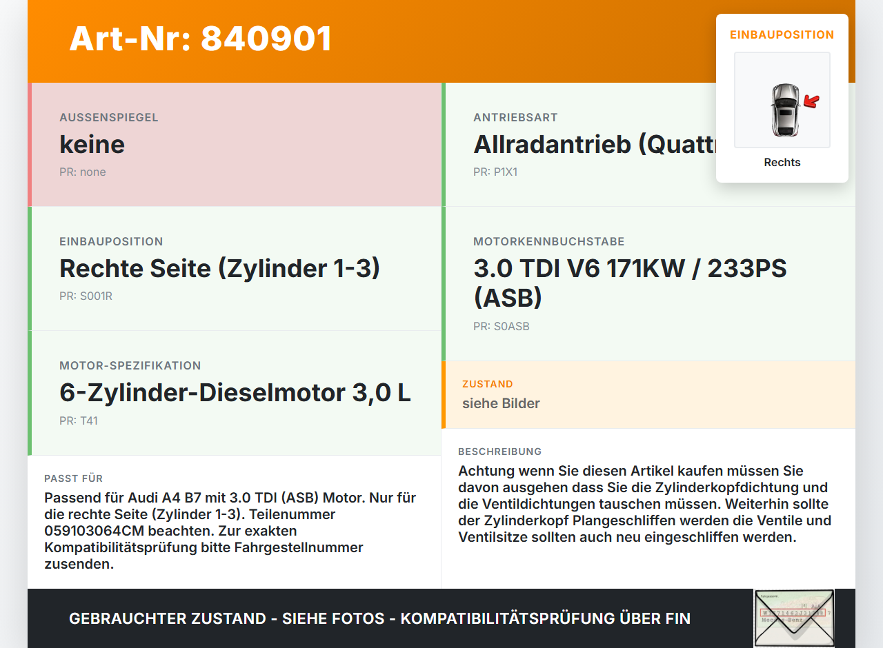 Audi A4 B7 8E 04-08 TDI 3,0 171KW ASB Zylinderkopf Rechts Audi A4 B7 8E 04-08 26.04.2006 059103063CS 059103064CM... Vorschau 3