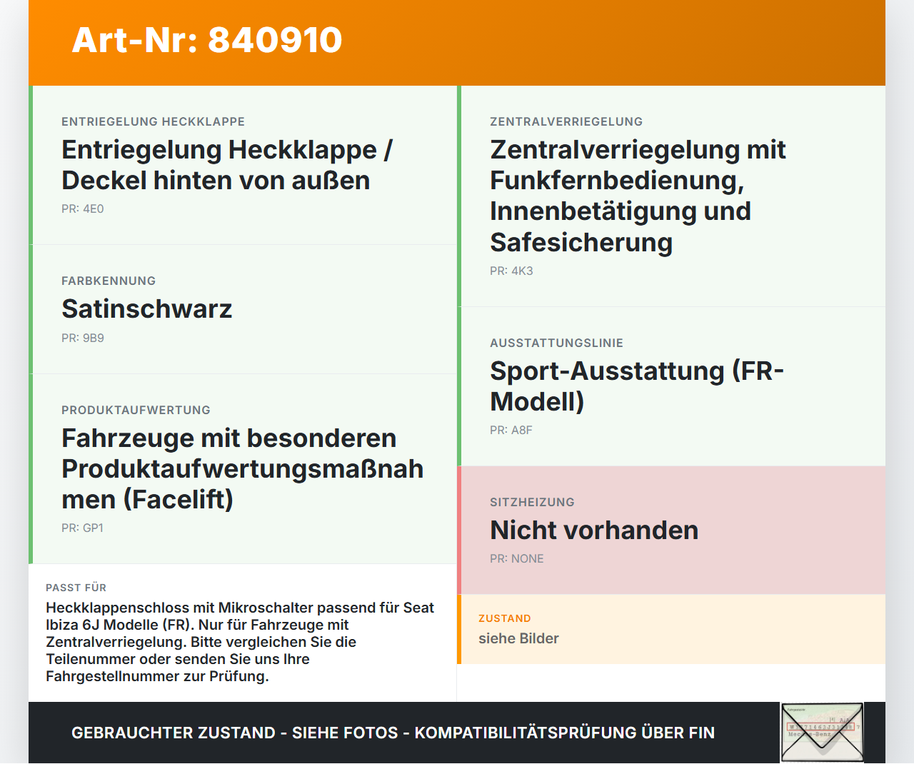 Seat Ibiza FR 6J 15-17 3T Schloss f. Heckklappe Heckklappenschloss Verriegelung Seat Ibiza FR 6J 15-17 07.10.2016... Vorschau 3