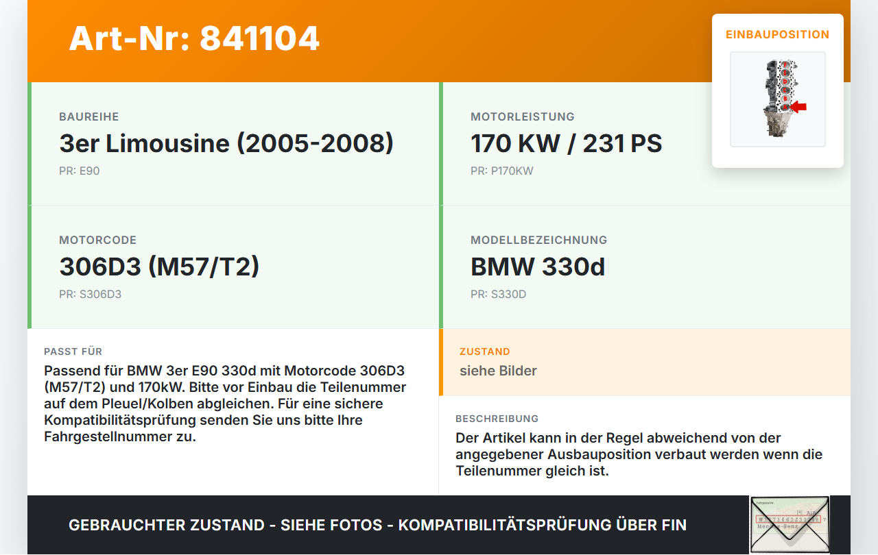 BMW 3er E90 05-08 330D 3,0 170KW 306D3 M57/T2 Kolben mit Pleuel Pos A BMW 3er E90 05-08 08.05.2007 7798368... Vorschau 3