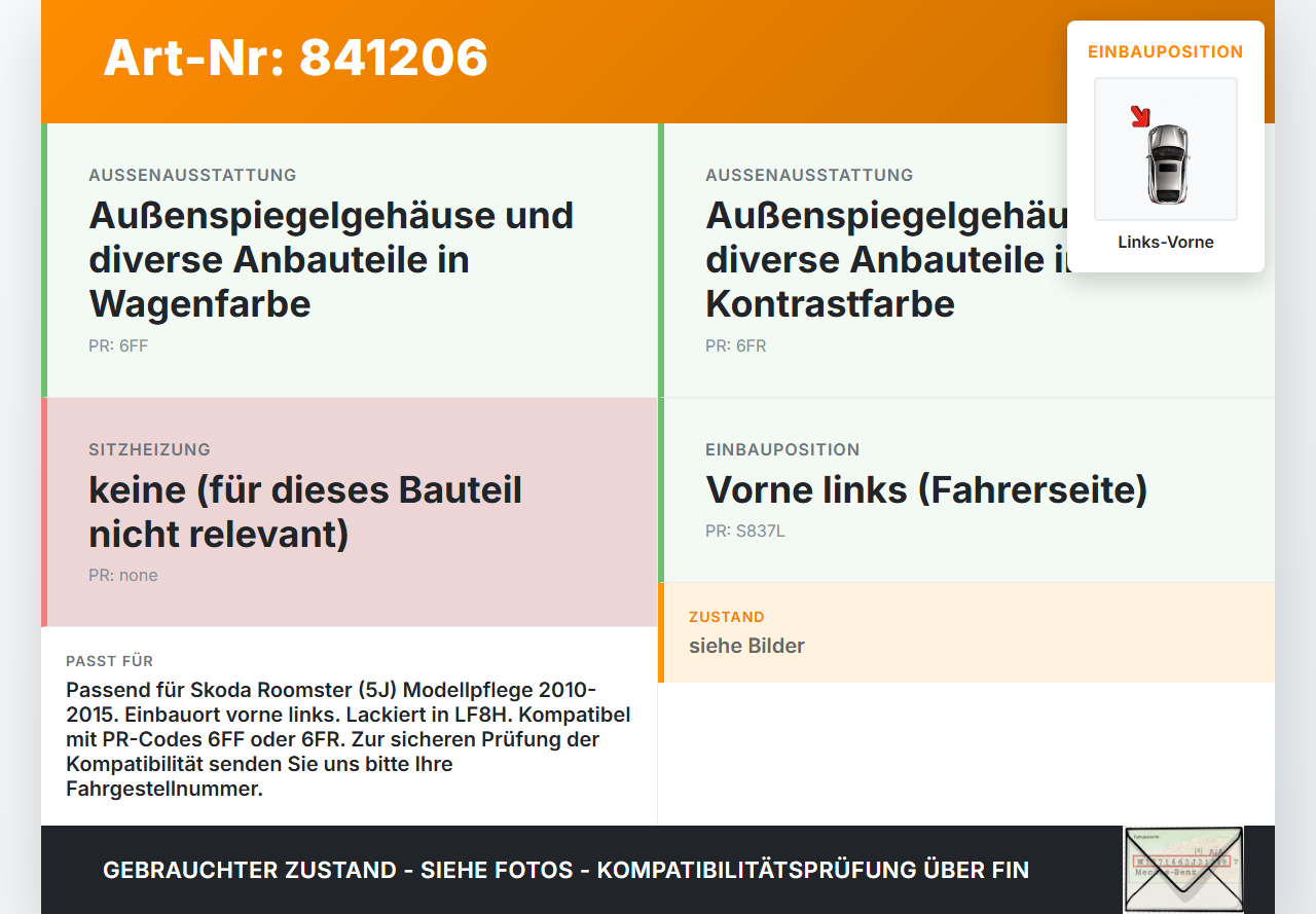 Skoda Roomster 5J 10-15 Kombi Türgriff Griff aussen Links Vorne LF8H Skoda Roomster 5J 10-15 17.04.2014 3B0837205G... Vorschau 3