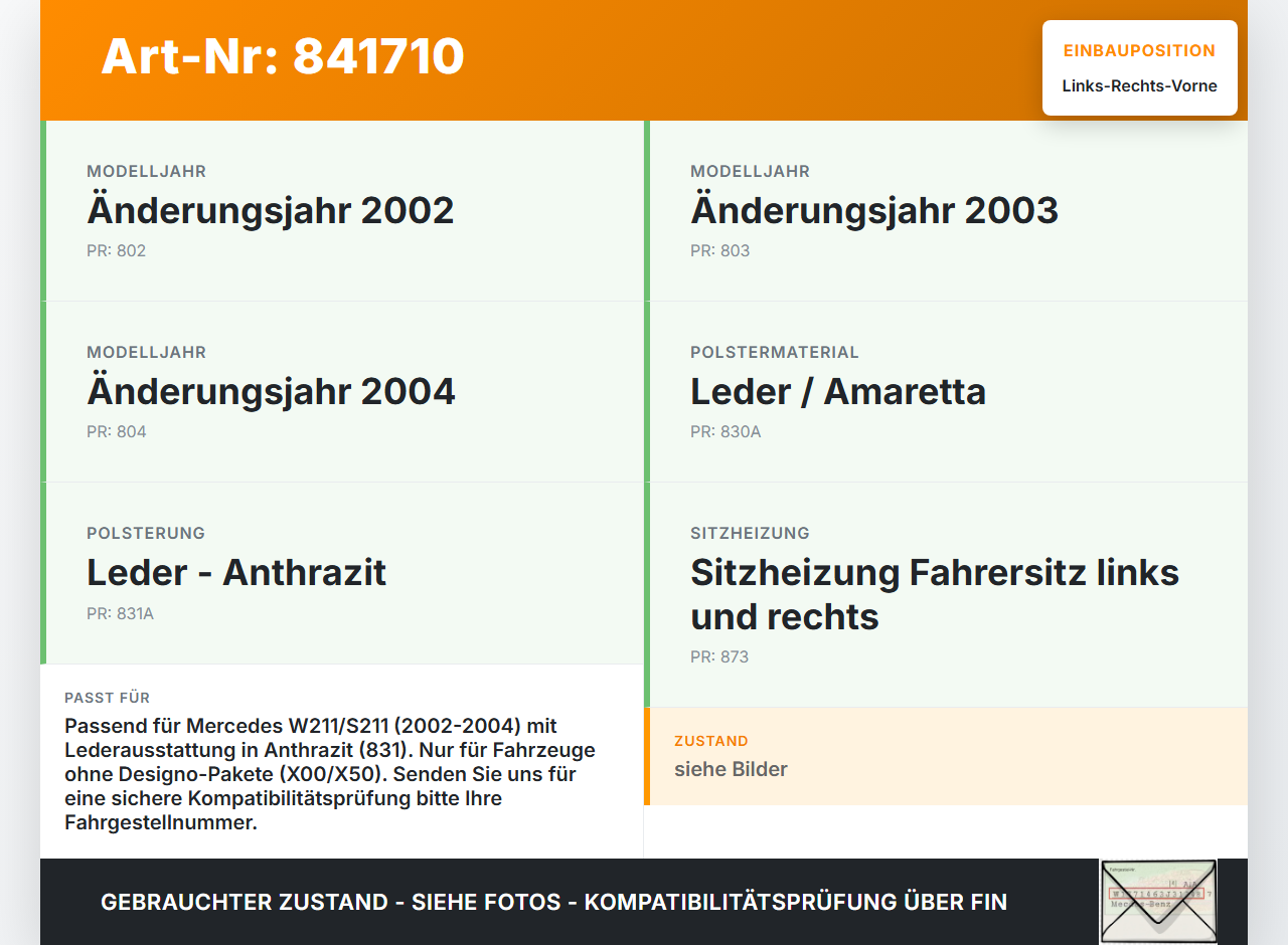 Mercedes S211 W211 E270 02-06 Leder Kopfstütze für Fahrer Sitz Rechts oder Links Vorne Mercedes S211 W211 E270... Vorschau 3