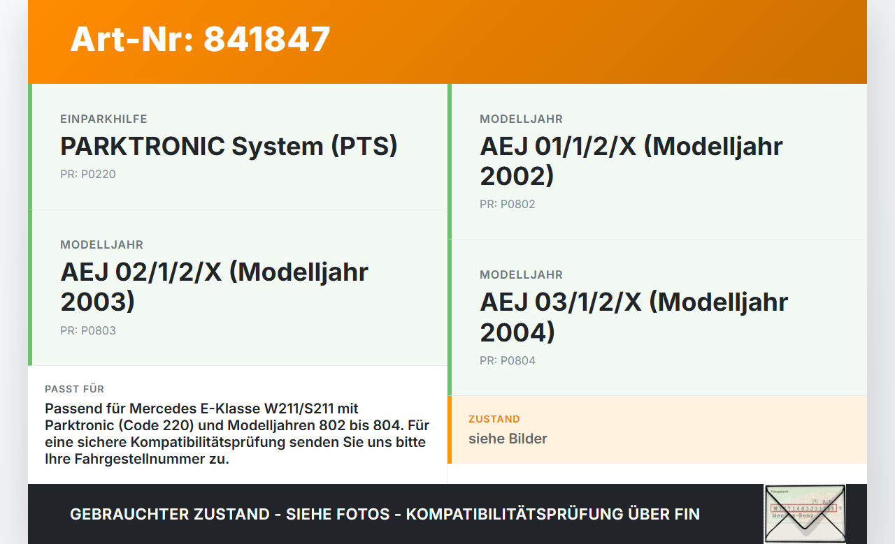Mercedes S211 W211 E270 02-06 Steuergerät Einparkhilfe PDC Parktronic Mercedes S211 W211 E270 02-06 12.03.2003... Vorschau 3