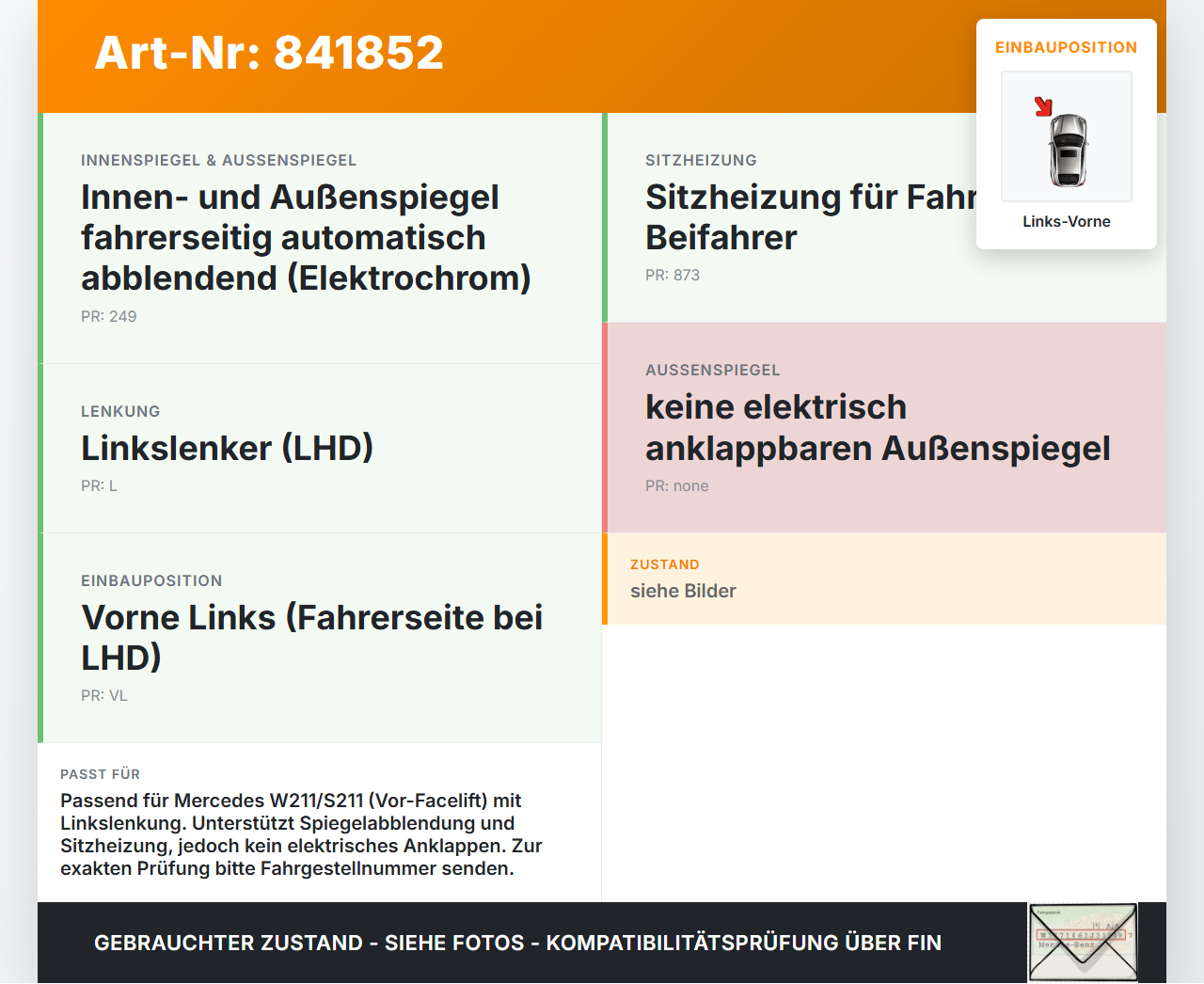 Mercedes S211 W211 E270 02-06 Steuergerät SG Türsteuergerät Links Vorne Mercedes S211 W211 E270 02-06 12.03.2003... Vorschau 3