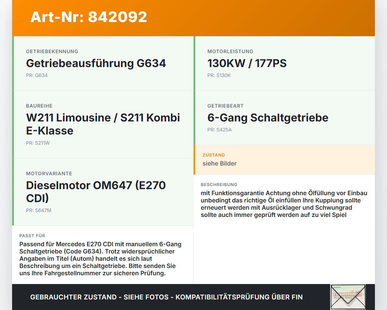 Mercedes S211 W211 E270 02-06 HDi 2,7 130KW Autom 716634 Schaltgetriebe Getriebe 716634 Mercedes S211 W211 E270... Vorschau 3