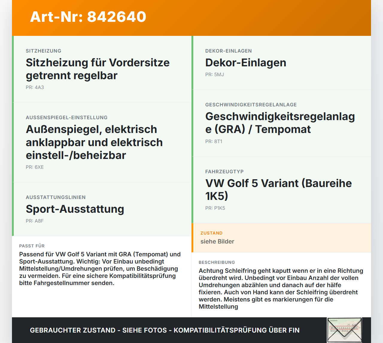 VW Golf 5 V Variant 1K5 03-09 Airbag Schleifring Wickelfeder VW Golf 5 V Variant 1K5 03-09 25.01.2008 1K0959653C... Vorschau 3