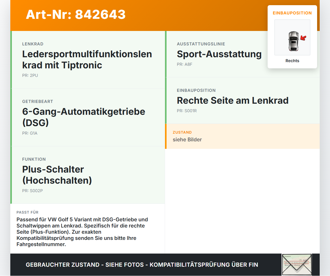 VW Golf 5 V Variant 1K5 03-09 Schalter Wippschalter für DSG Getriebe Schaltung Rechts Plus VW Golf 5 V Variant 1K5... Vorschau 3