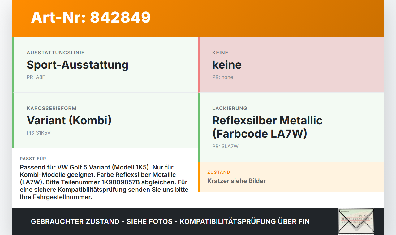 VW Golf 5 V Variant 1K5 03-09 Tankdeckel Tankklappe LA7W VW Golf 5 V Variant 1K5 03-09 25.01.2008 1K9809857B... Vorschau 3