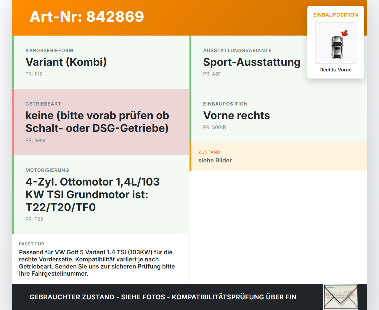 VW Golf 5 V Variant 1K5 03-09 TSI 1,4 103KW Antriebswelle Gelenkwelle Rechts Vorne VW Golf 5 V Variant 1K5 03-09... Vorschau 3
